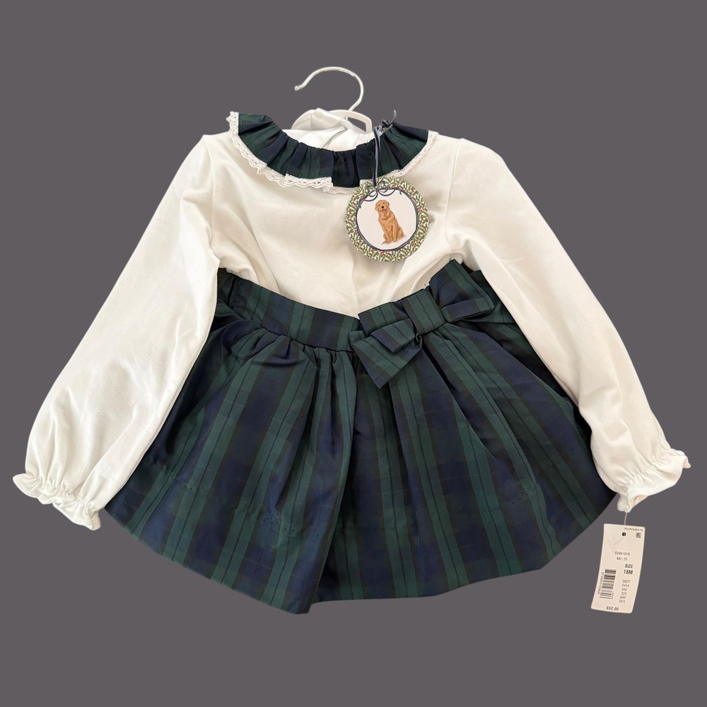 Edgehill Collection Girls 18M Tartan Plaid Skirt Set Bodysuit NWT Navy Blue New‎